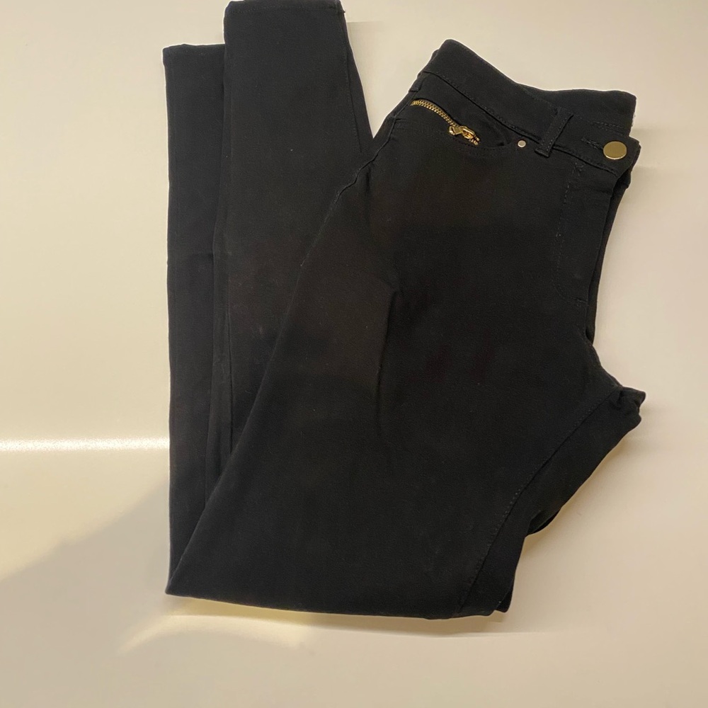 Black Skinny Pants with Gold Accents